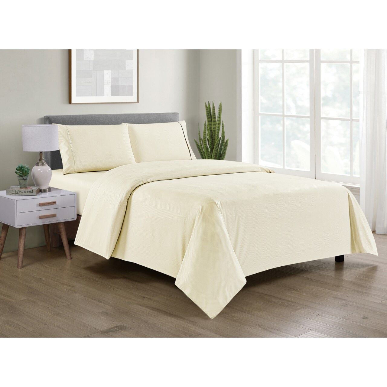 Bamboo 4 Piece Chevron Embossed Sheet Set Twin Full Queen King